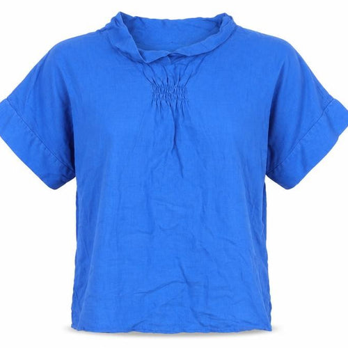 East Women’s Blue Linen Short Sleeve Tunic Blouse - M
