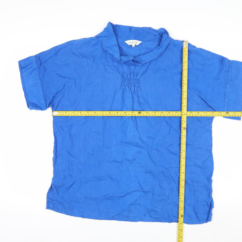 East Women’s Blue Linen Short Sleeve Tunic Blouse - M