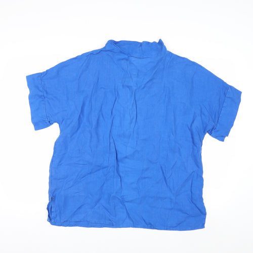 East Women’s Blue Linen Short Sleeve Tunic Blouse - M