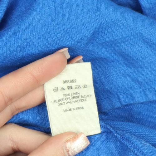 East Women’s Blue Linen Short Sleeve Tunic Blouse - M