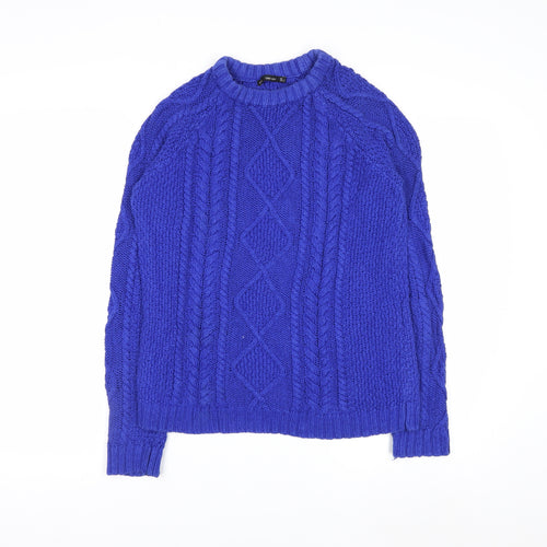 Zara Women Blue Cable Knit Crew Neck Jumper Size S