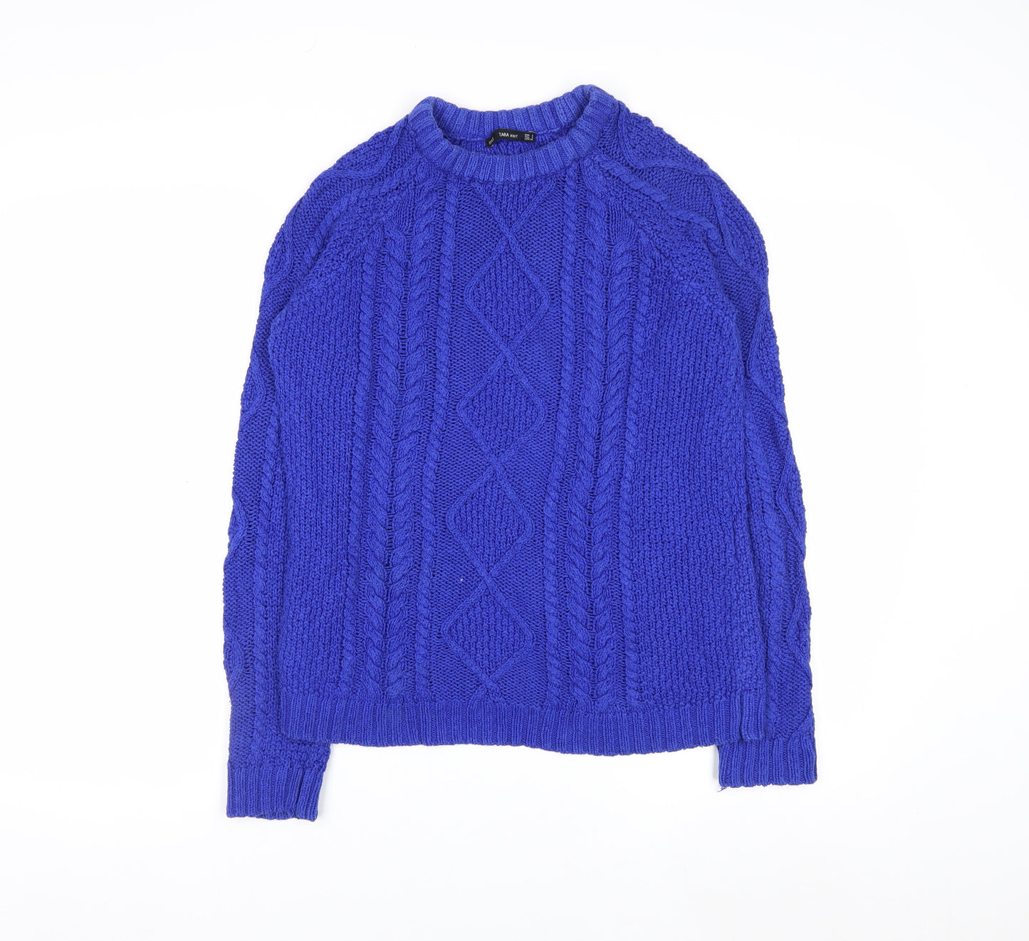 Zara Women Blue Cable Knit Crew Neck Jumper Size S