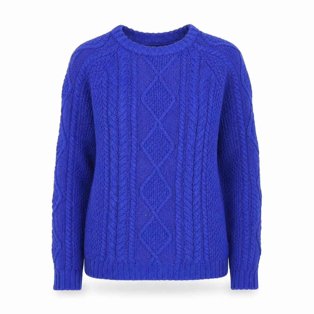 Front view of Zara Women Blue Cable Knit Crew Neck Jumper, size S