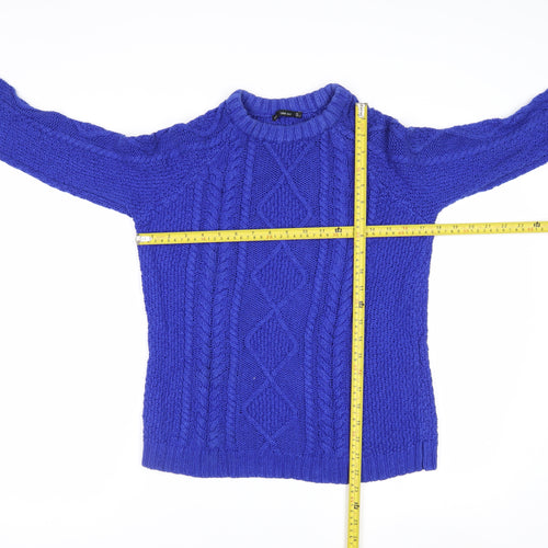 Zara Women Blue Cable Knit Crew Neck Jumper Size S