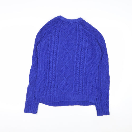 Zara Women Blue Cable Knit Crew Neck Jumper Size S