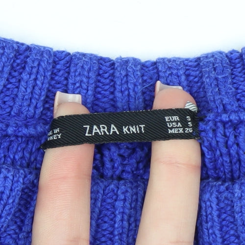 Zara Women Blue Cable Knit Crew Neck Jumper Size S