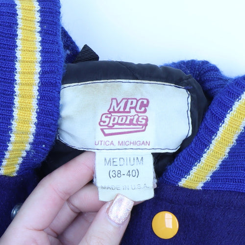 MPC Sports Men’s Blue Varsity Jacket Medium Wool Leather Retro