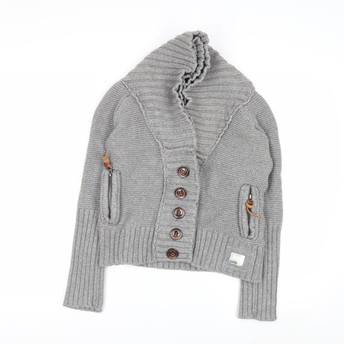 Superdry Womens Grey Shawl Collar Button Cardigan Medium Knitwear