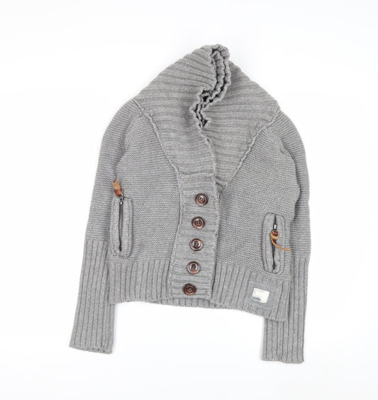 Superdry Womens Grey Shawl Collar Button Cardigan Medium Knitwear