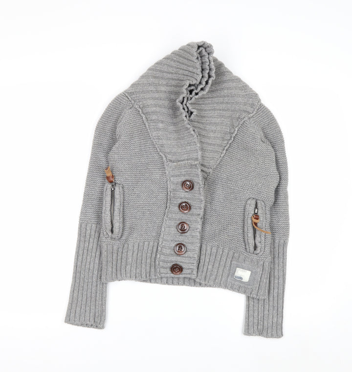Superdry Womens Grey Shawl Collar Button Cardigan Medium Knitwear