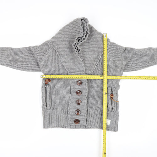 Superdry Womens Grey Shawl Collar Button Cardigan Medium Knitwear