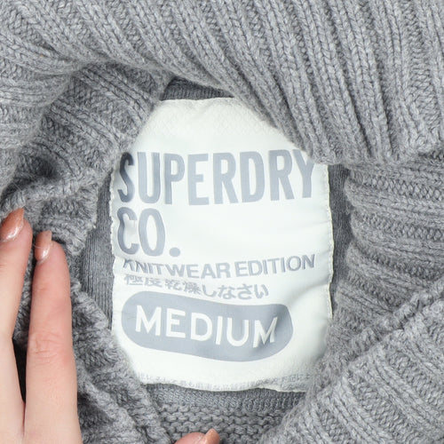 Superdry Womens Grey Shawl Collar Button Cardigan Medium Knitwear