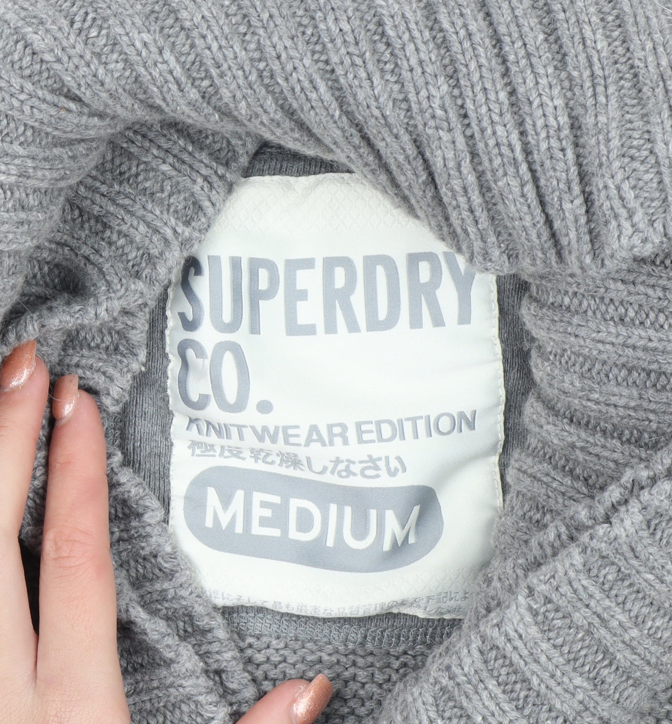 Superdry Womens Grey Shawl Collar Button Cardigan Medium Knitwear