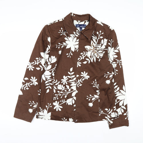 Susan Graver Women’s Brown Floral Zip Jacket Size S Cotton Blend
