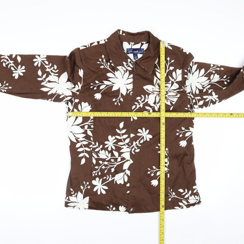 Susan Graver Women’s Brown Floral Zip Jacket Size S Cotton Blend