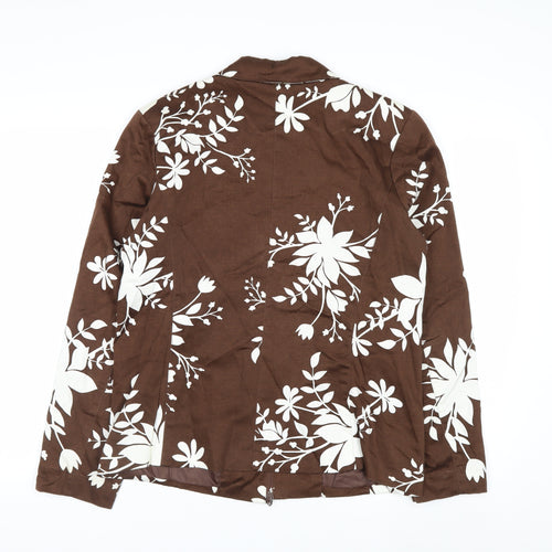 Susan Graver Women’s Brown Floral Zip Jacket Size S Cotton Blend