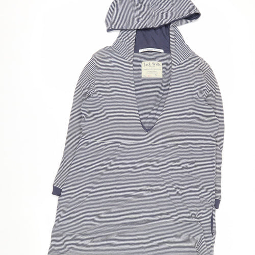 Jack Wills Women Navy Striped Cotton Tunic Hoodie Size 8