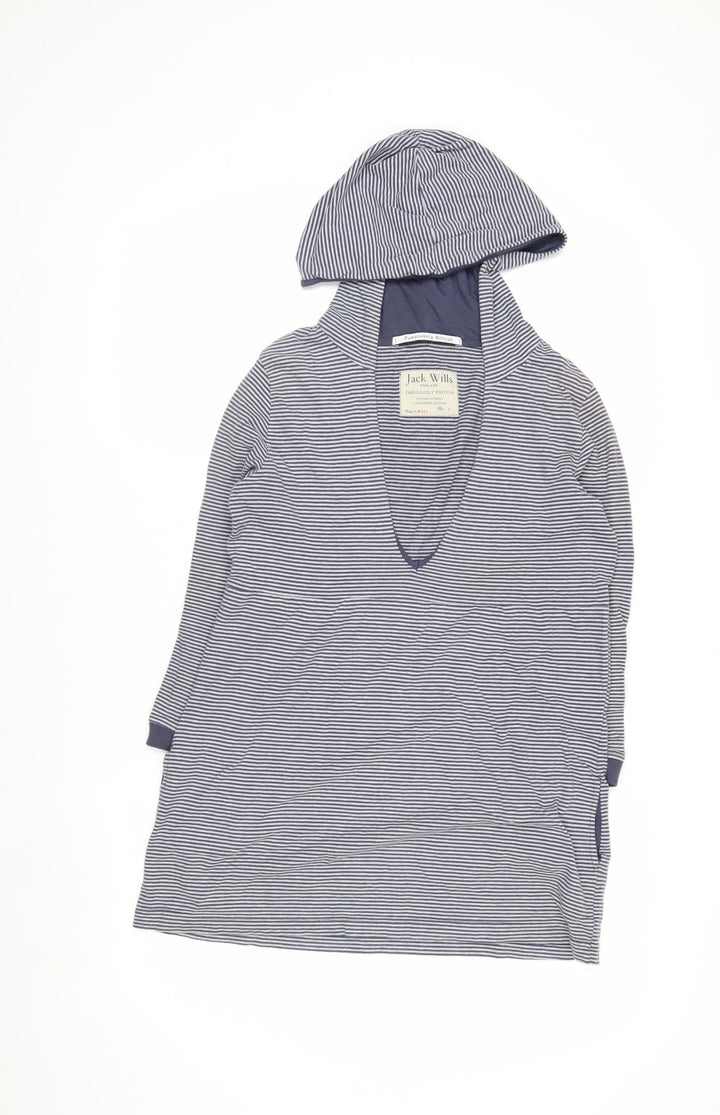 Jack Wills Women Navy Striped Cotton Tunic Hoodie Size 8