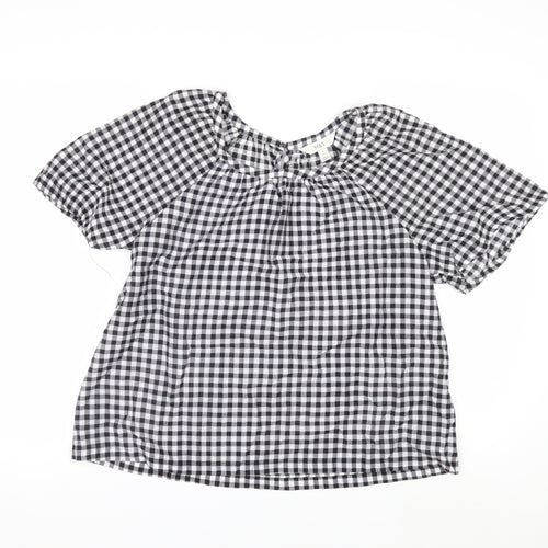 Marks and Spencer Women's Black Check Blouse Size 6 Short Sleeve