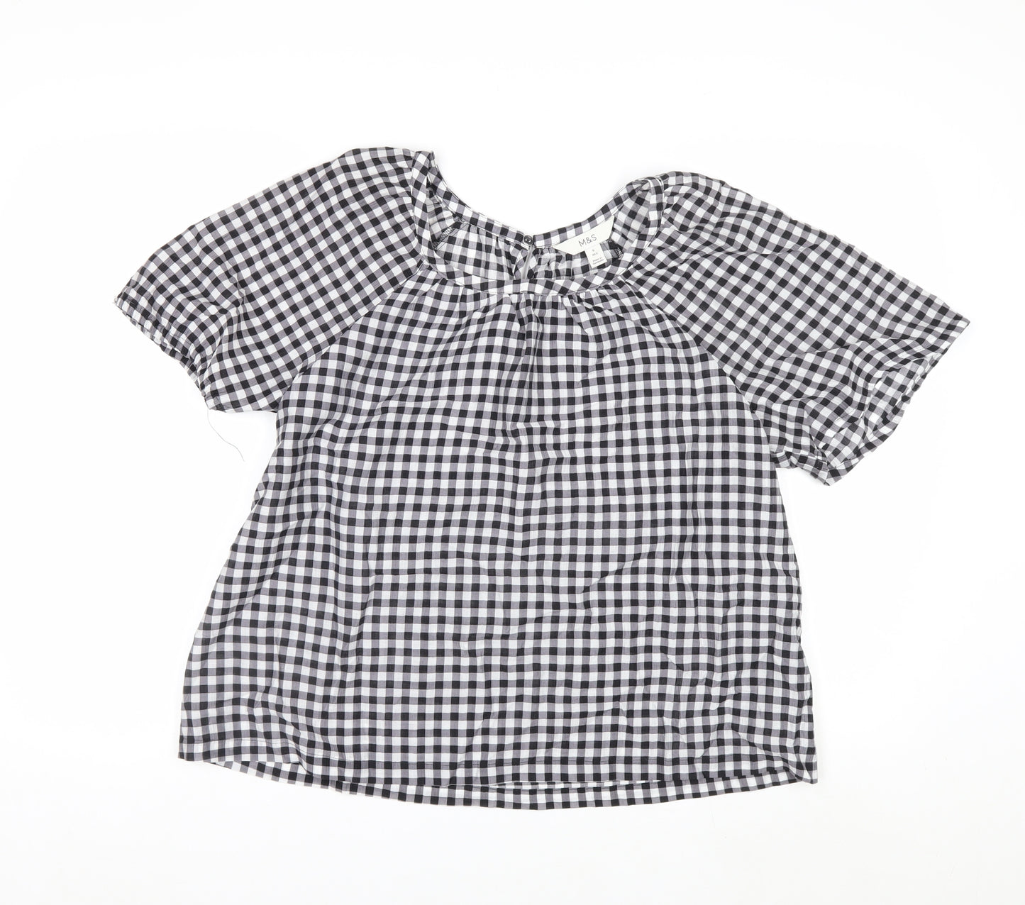 Marks and Spencer Women's Black Check Blouse Size 6 Short Sleeve