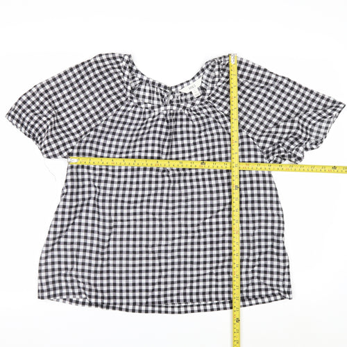 Marks and Spencer Women's Black Check Blouse Size 6 Short Sleeve