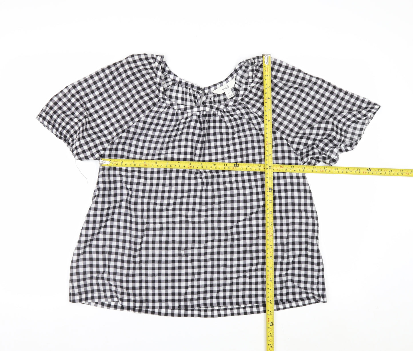 Marks and Spencer Women's Black Check Blouse Size 6 Short Sleeve