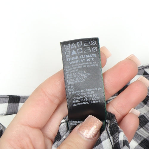 Marks and Spencer Women's Black Check Blouse Size 6 Short Sleeve