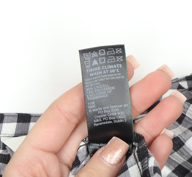 Marks and Spencer Women's Black Check Blouse Size 6 Short Sleeve