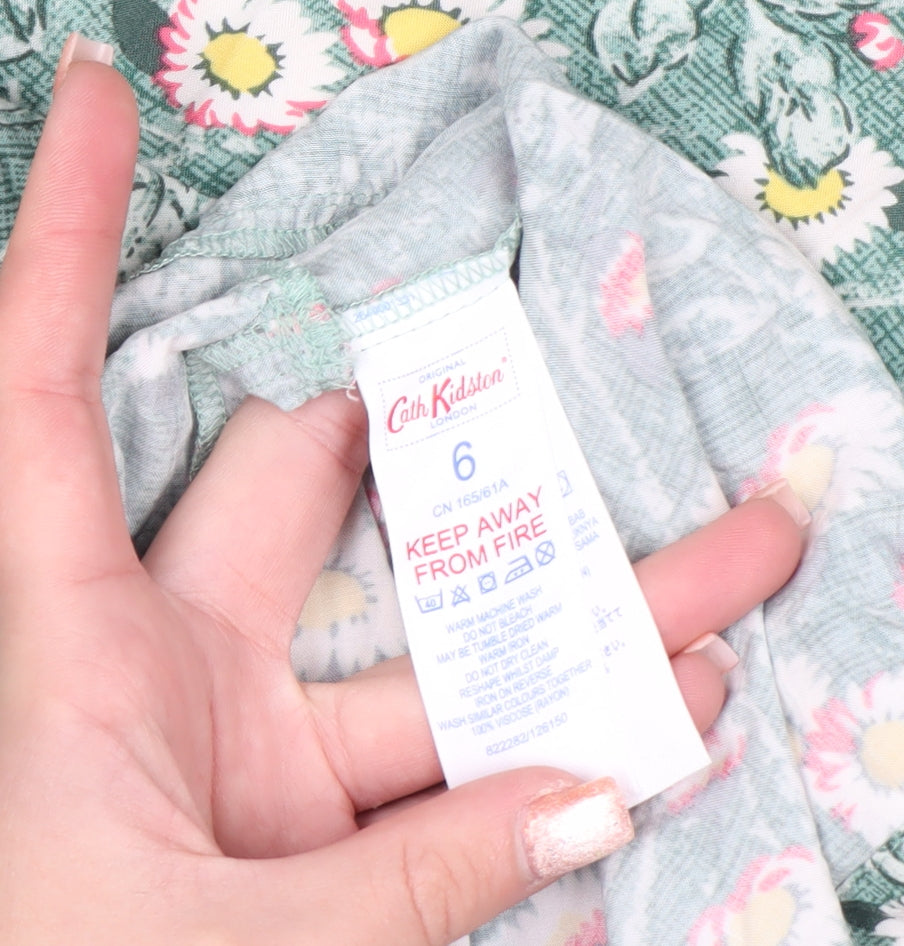 Cath Kidston Women's Green Floral A-Line Midi Skirt Size 6