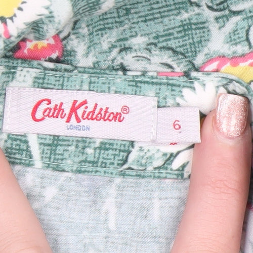 Cath Kidston Women's Green Floral A-Line Midi Skirt Size 6