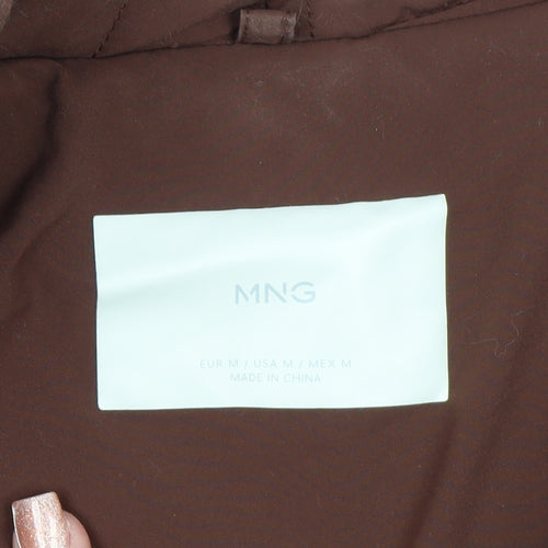 Mango Women Brown Quilted Long Belted Coat Size 12