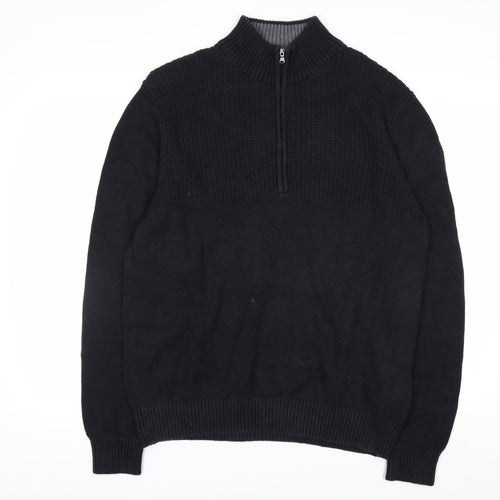 IZOD Men’s Black Cotton 1/4 Zip High Neck Jumper Size L