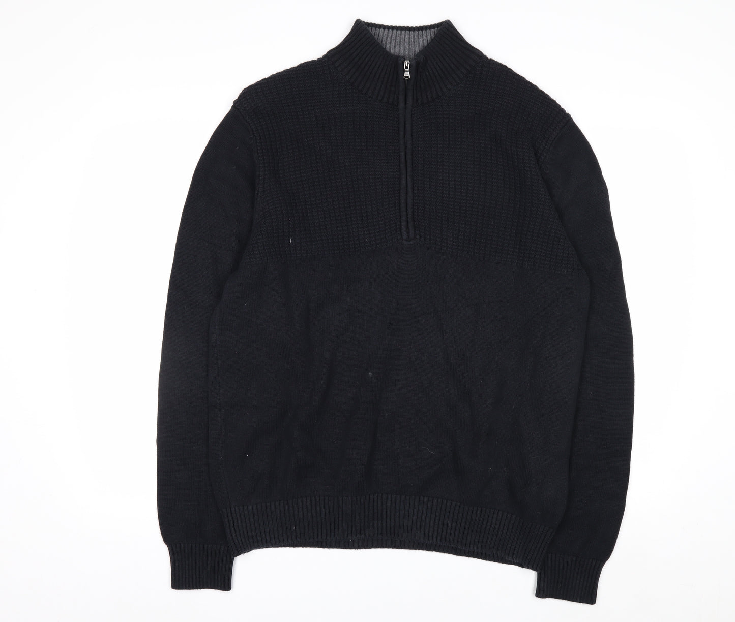 IZOD Men’s Black Cotton 1/4 Zip High Neck Jumper Size L