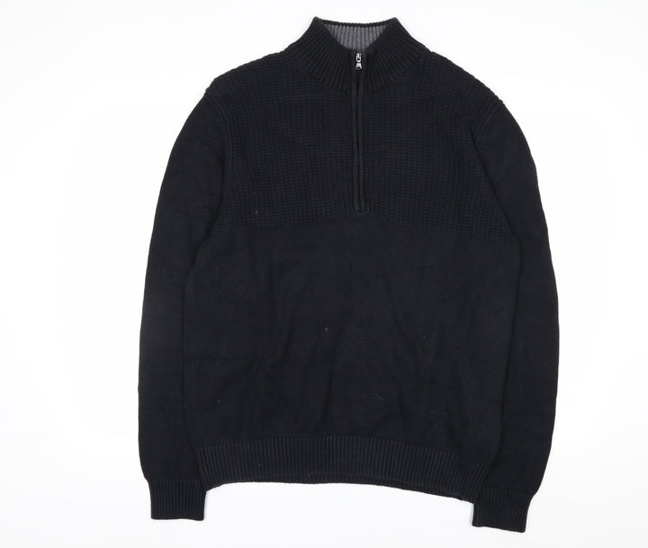 IZOD Men’s Black Cotton 1/4 Zip High Neck Jumper Size L
