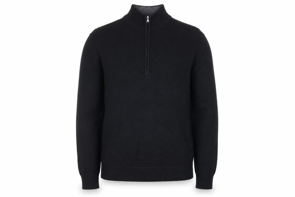 Front view of IZOD Men’s Black Cotton 1/4 Zip High Neck Jumper, size L
