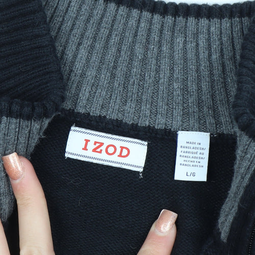 IZOD Men’s Black Cotton 1/4 Zip High Neck Jumper Size L