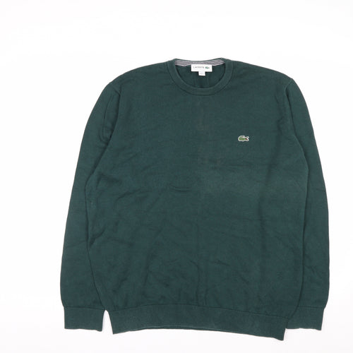 Lacoste Men's Green Cotton Crew Neck Pullover Jumper Size L