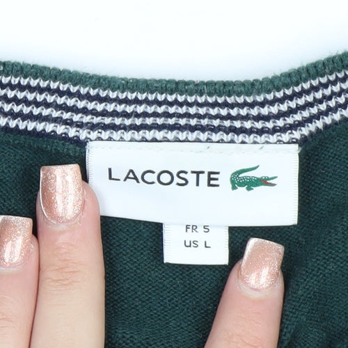 Lacoste Men's Green Cotton Crew Neck Pullover Jumper Size L