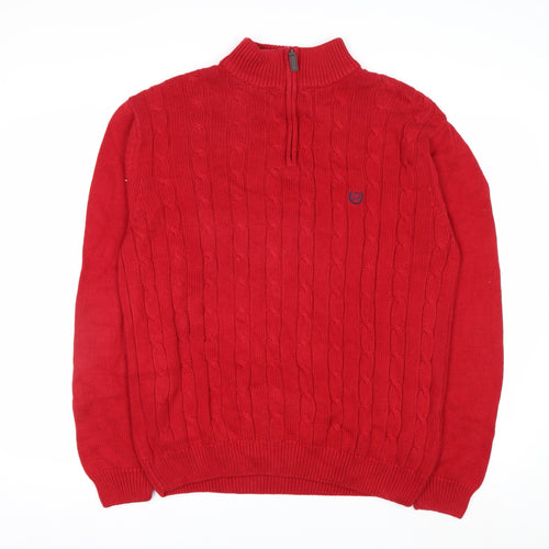 Chaps Men’s Red Cotton Cable-Knit Half Zip Jumper M