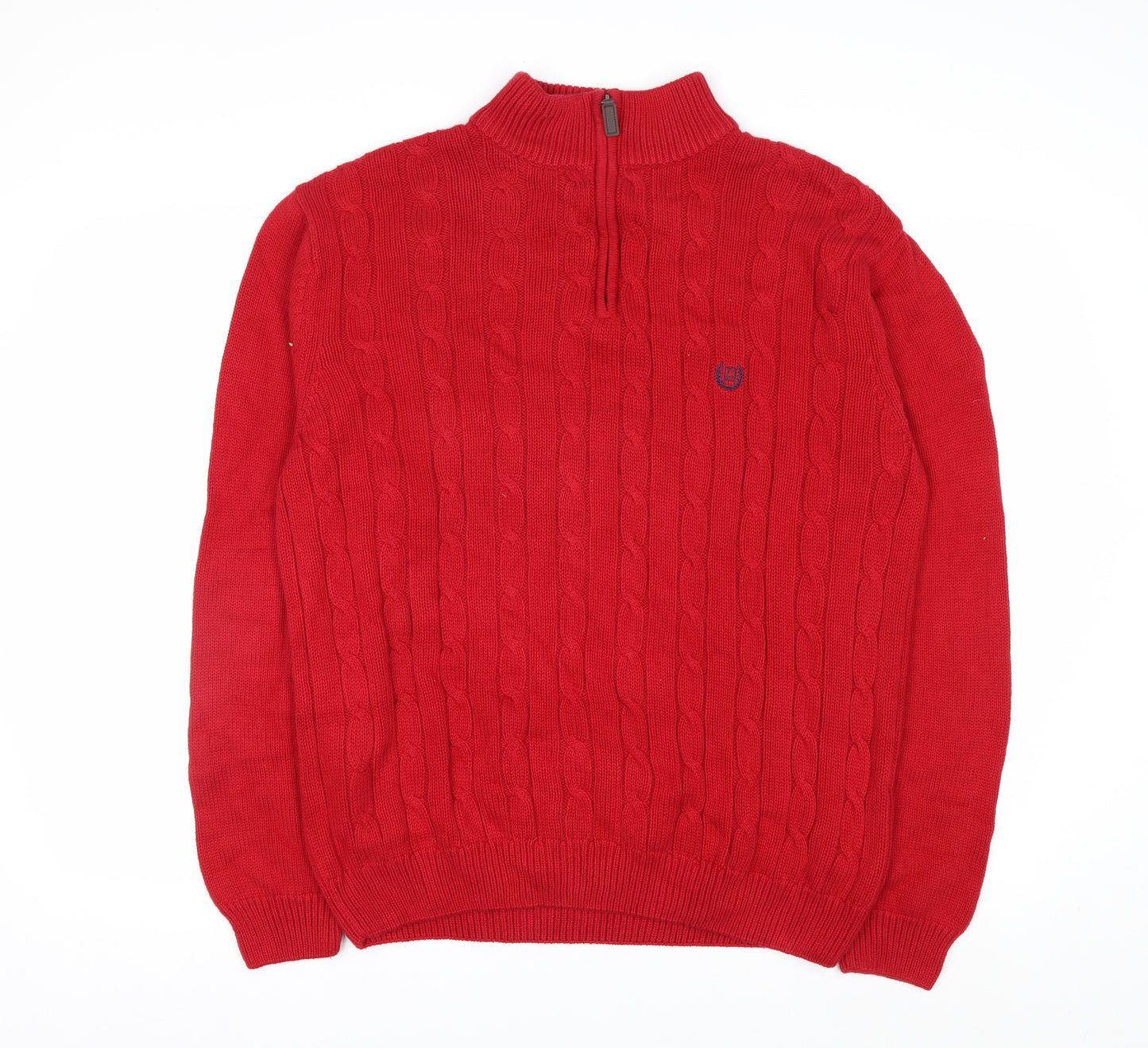 Chaps Men’s Red Cotton Cable-Knit Half Zip Jumper M