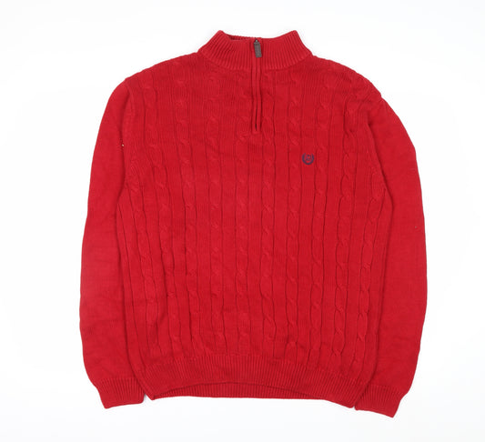 Chaps Men’s Red Cotton Cable-Knit Half Zip Jumper M