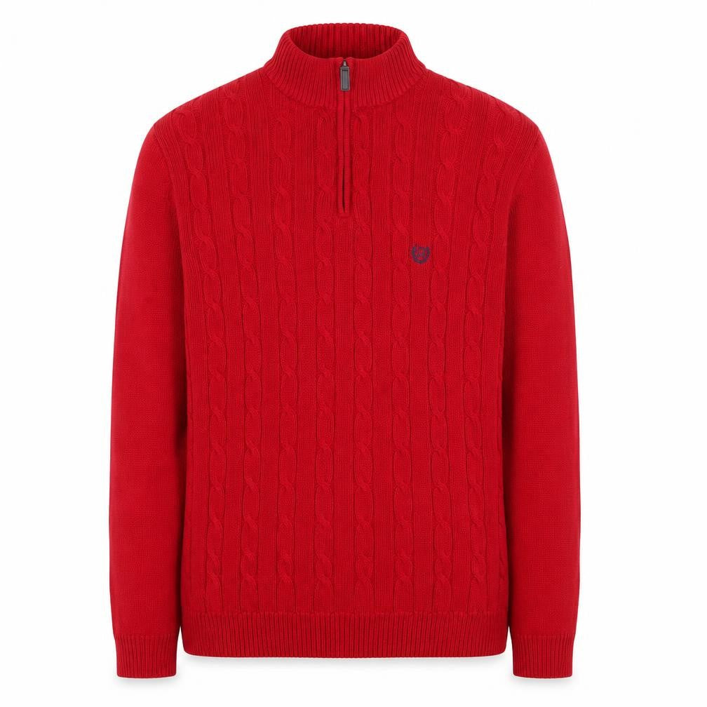 Front view of Chaps Men’s Red Cotton Cable-Knit Half Zip Jumper M