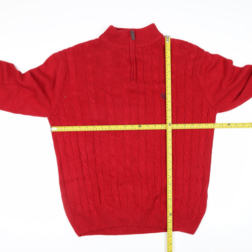 Chaps Men’s Red Cotton Cable-Knit Half Zip Jumper M
