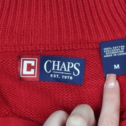 Chaps Men’s Red Cotton Cable-Knit Half Zip Jumper M