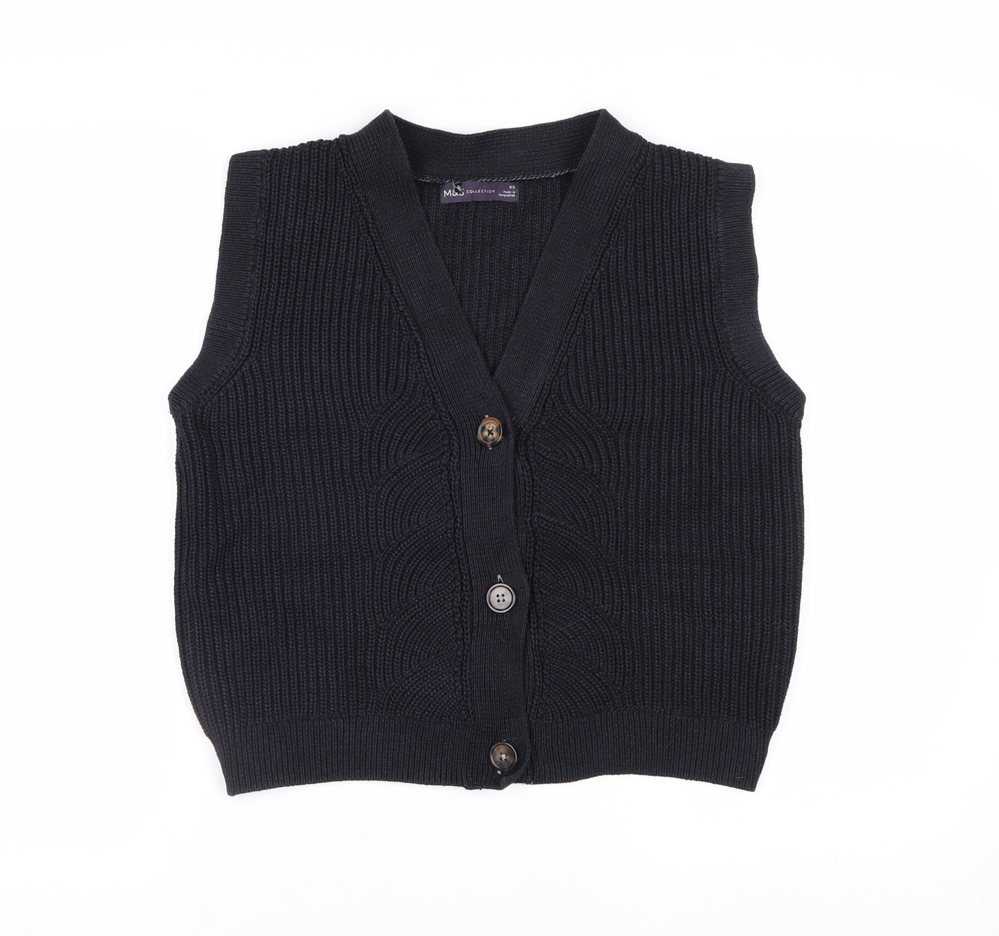 Marks and Spencer Women's Black XS V-Neck Button Knit Vest