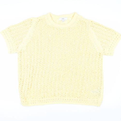 Marks and Spencer Women Yellow Open Knit Cotton Short Sleeve Jumper XL