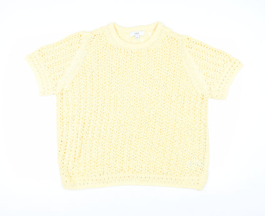 Marks and Spencer Women Yellow Open Knit Cotton Short Sleeve Jumper XL