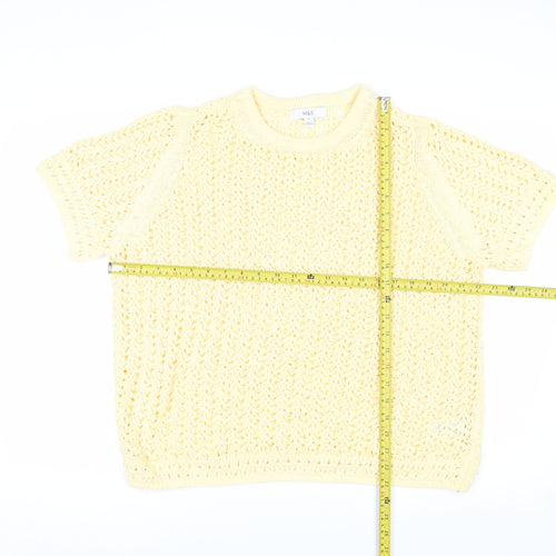 Marks and Spencer Women Yellow Open Knit Cotton Short Sleeve Jumper XL