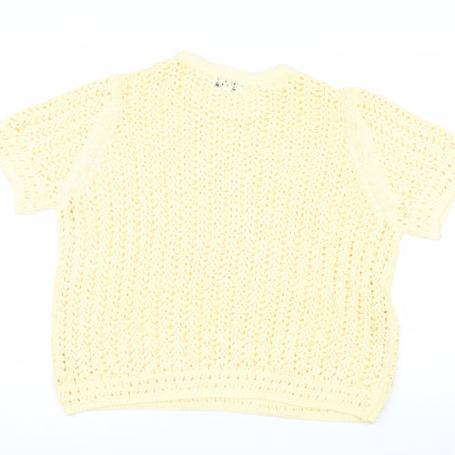 Marks and Spencer Women Yellow Open Knit Cotton Short Sleeve Jumper XL