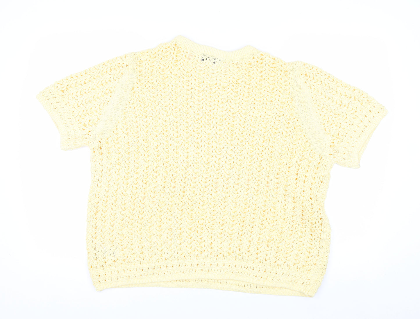 Marks and Spencer Women Yellow Open Knit Cotton Short Sleeve Jumper XL
